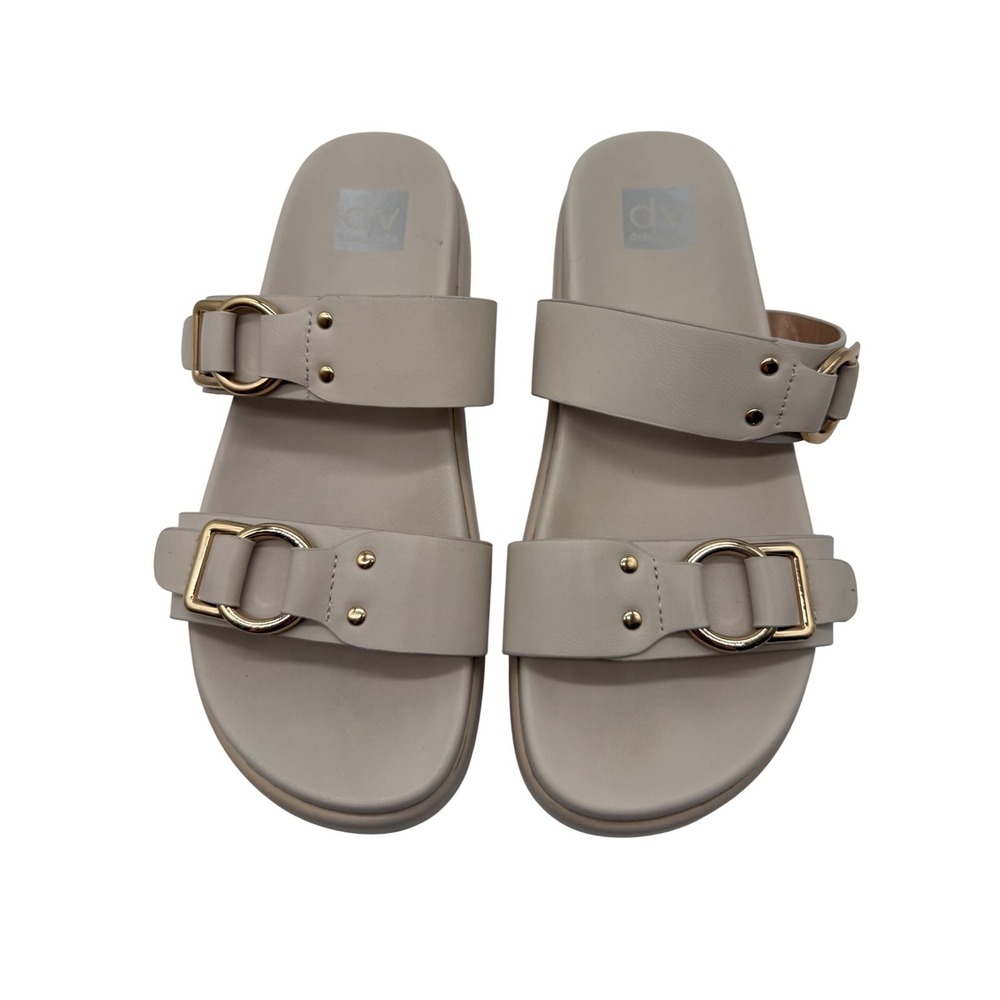 DV Dolce Vita Unique Sandals Womens 10 Beige Good Buckle Double Strap Slides